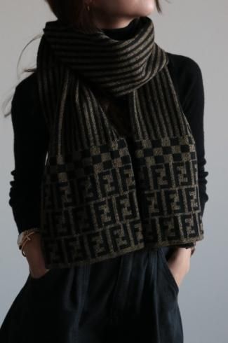 vintageFENDI / zucca & stripe wool muffler