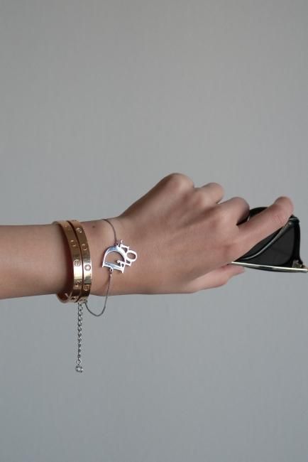 USED】Christian Dior / ”Dior” logo chain bracelet - Madder