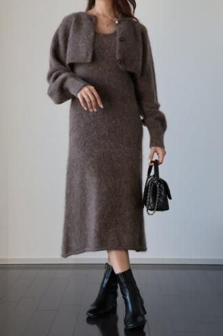raccoon knit dress & short cardigan set up