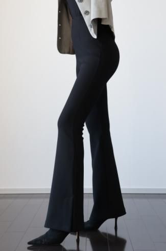 high waist stretch flare pants ( fleece lining) / black