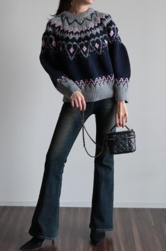 heart motif nordic pattern knit sweater / navygray