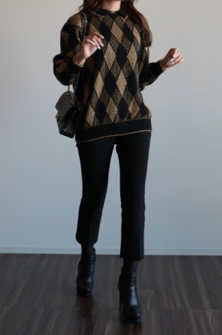 【vintage】90's argyle pattern knit top