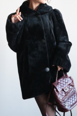 【vintage】90's round collar eco fur midi coat