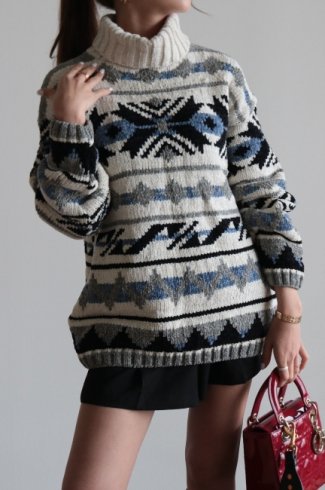 【USED】turtle neck fair isle knit sweater