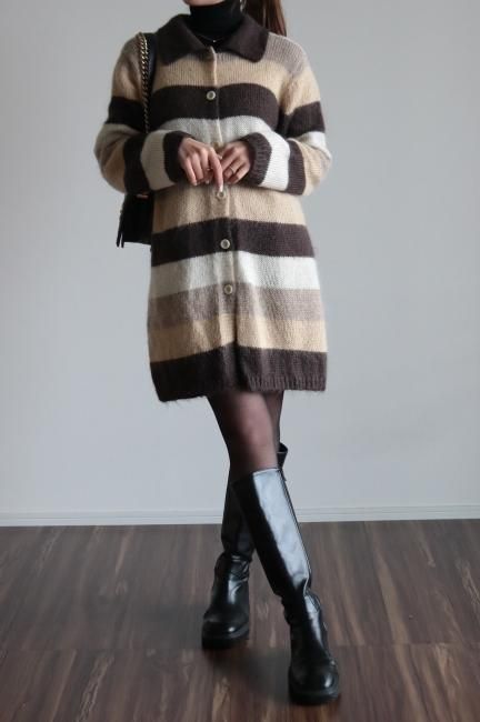vintage】90's stripe mohair knit long cardigan - Madder vintage vintage】90's stripe mohair knit long cardigan - Madder vintage