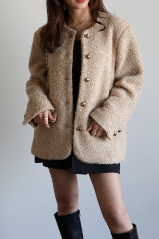 <img class='new_mark_img1' src='https://img.shop-pro.jp/img/new/icons14.gif' style='border:none;display:inline;margin:0px;padding:0px;width:auto;' />gold button loop tweed no collar jacket / beige