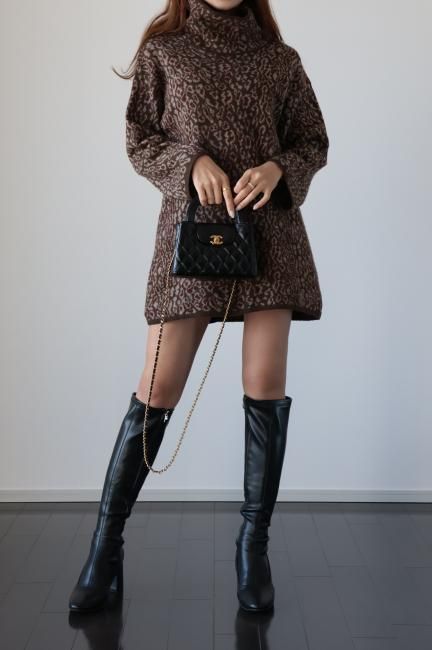 vintage】KENZO / turtle neck leopard knit dress - Madder vintage vintage】KENZO / turtle neck leopard knit dress - Madder vintage