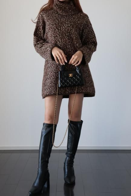 vintage】KENZO / turtle neck leopard knit dress - Madder vintage vintage】KENZO / turtle neck leopard knit dress - Madder vintage