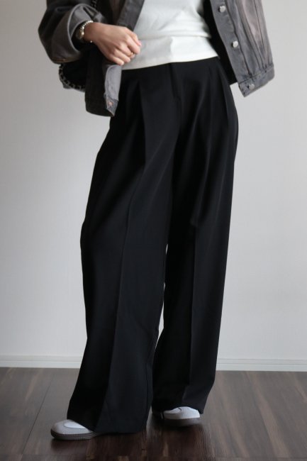 2 tuck wide slacks pants / black - Madder vintage