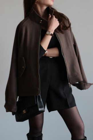 <img class='new_mark_img1' src='https://img.shop-pro.jp/img/new/icons14.gif' style='border:none;display:inline;margin:0px;padding:0px;width:auto;' />gold button high neck double zip up jacket / brown