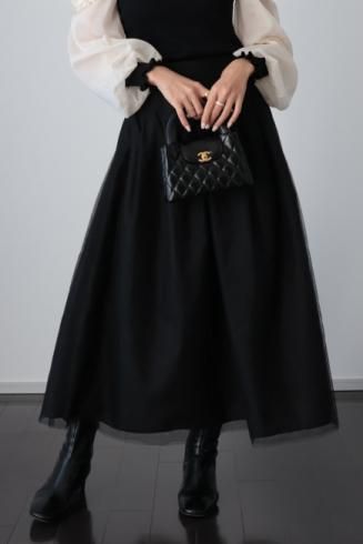 volume tulle skirt / black