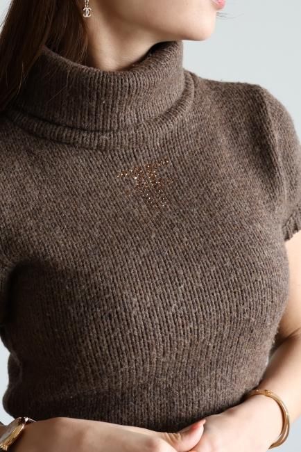 vintage】FENDI / FF logo rhinestone turtle neck knit top vintage】FENDI / FF logo rhinestone turtle neck knit top
