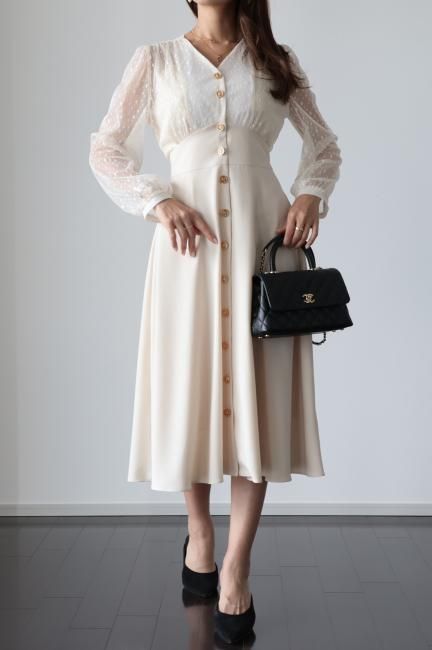 gold button tulle docking high waste dress / ivory - Madder gold button tulle docking high waste dress / ivory - Madder