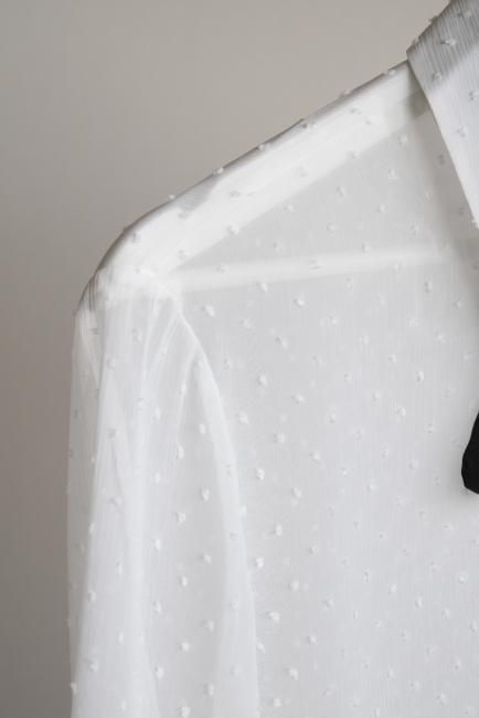2way ribbon tie dots sheer blouse / white - Madder vintage