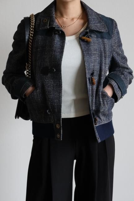 90s ケンゾー kenzo jeans 袖革 本革 ボンバージャケット F 黒 希少 80s 〜 90s KENZO ケンゾー 本革 ムートン レザー