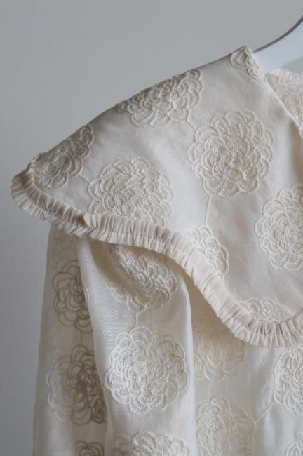 flat collar floral embroidery sheer blouse / ivory - Madder