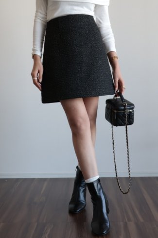 PRE-ORDERshining tweed A line mini skirt / black