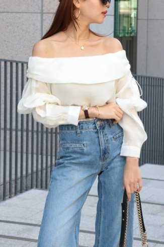 <img class='new_mark_img1' src='https://img.shop-pro.jp/img/new/icons14.gif' style='border:none;display:inline;margin:0px;padding:0px;width:auto;' />roll collar off shoulder sheer top / white
