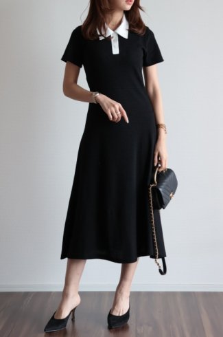 <img class='new_mark_img1' src='https://img.shop-pro.jp/img/new/icons14.gif' style='border:none;display:inline;margin:0px;padding:0px;width:auto;' />waffle fabric high waist polo dress / black