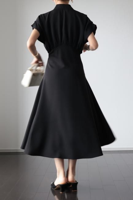 2way ribbon neck high waist dress / black - Madder vintage