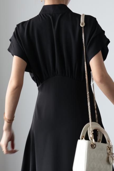 2way ribbon neck high waist dress / black - Madder vintage