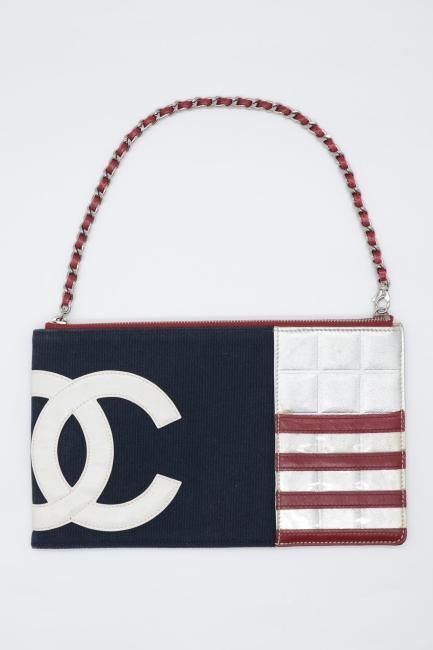 USED】CHANEL /coco mark american flag chain clutch bag - Madder
