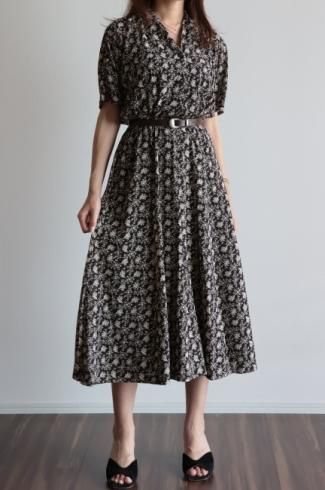 vintagedolman sleeve floral flare dress