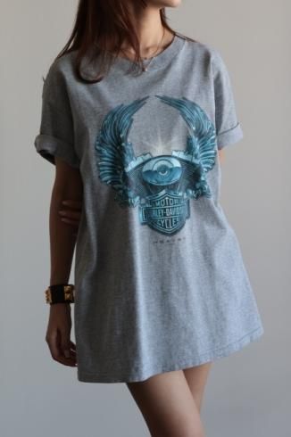 vintageHARLEYDAVIDSON / twin cam & wing signature printed big silhouette tee