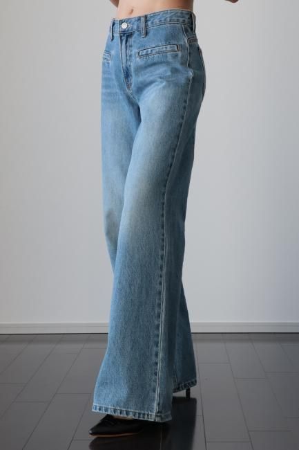 washed wide leg denim pants / blue - Madder vintage washed wide leg denim pants / blue - Madder vintage