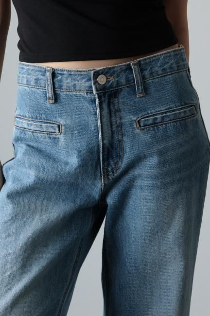 washed wide leg denim pants / blue - Madder vintage