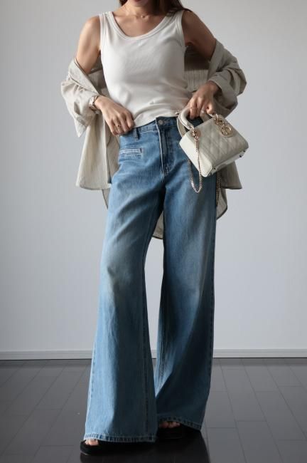 PRE-ORDER】washed wide leg denim pants / blue - Madder vintage
