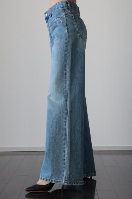 washed wide leg denim pants / blue - Madder vintage