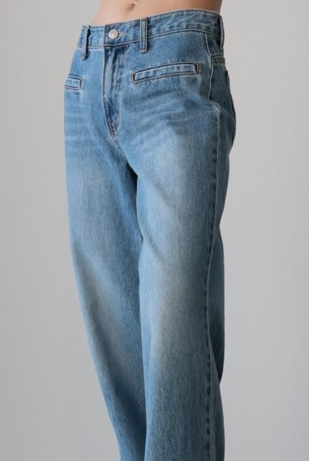 washed wide leg denim pants / blue - Madder vintage
