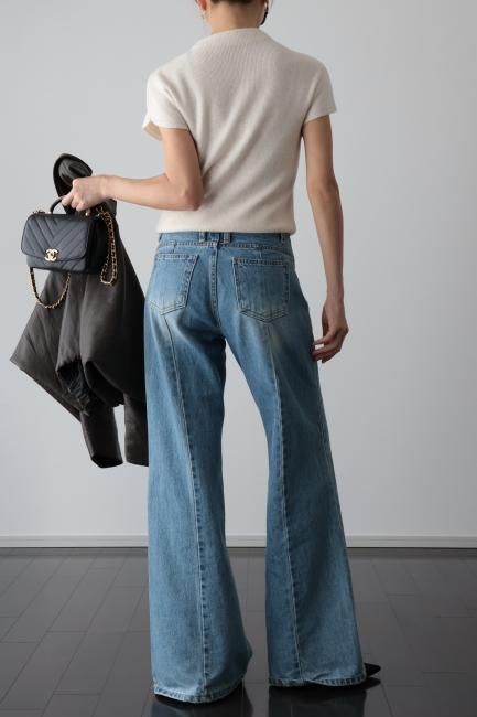 washed wide leg denim pants / blue - Madder vintage