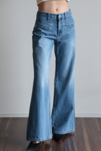 washed wide leg denim pants / blue