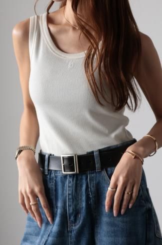original - logo embroidery 2way neck tank top / ivory