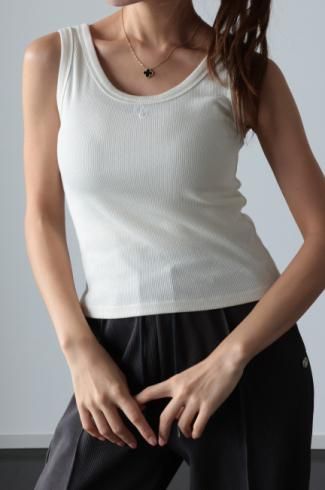 original - logo embroidery 2way neck tank top / ivory