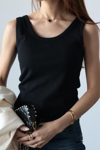 original - logo embroidery 2way neck tank top / black