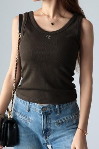 original - logo embroidery 2way neck tank top / khaki