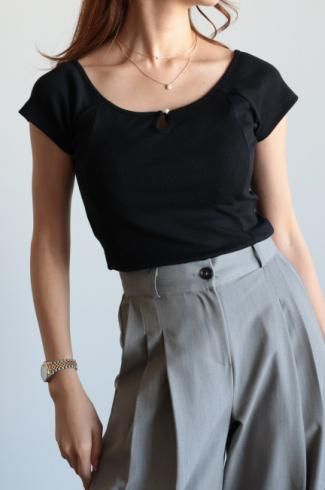 2way pearl button compact rib top / black