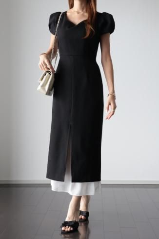<img class='new_mark_img1' src='https://img.shop-pro.jp/img/new/icons56.gif' style='border:none;display:inline;margin:0px;padding:0px;width:auto;' />heart neck puff sleeve layered dress / black
