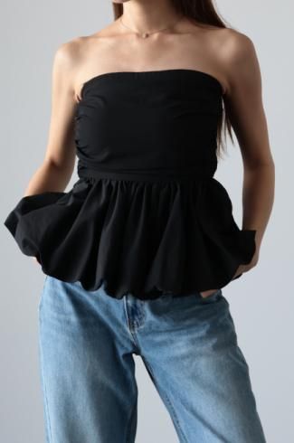 back shirring peplum bare top / black