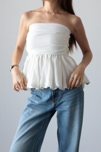 back shirring peplum bare top / white