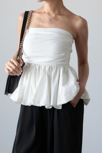 back shirring peplum bare top / white
