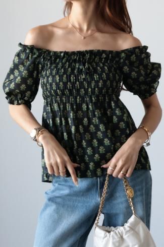 2way shirring flare tunic / black