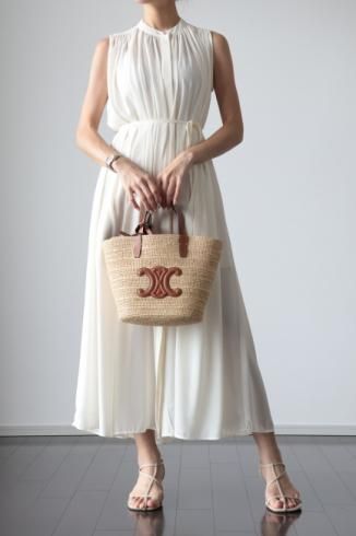 pearl button pleats long sack dress  / ivory