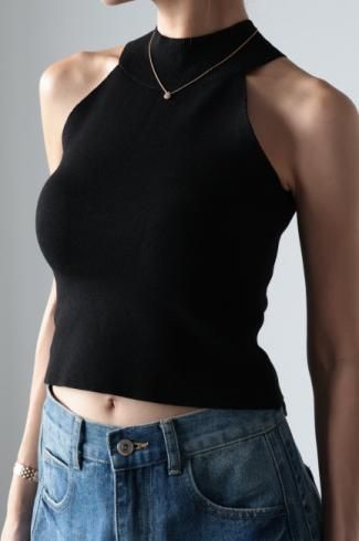 american sleeves summer knit top / black