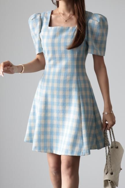 【美品】GINGHAM CHECK 2WAY PUFF SLEEVE DRESS GINGHAM CHECK 2WAY PUFF SLEEVE DRESS