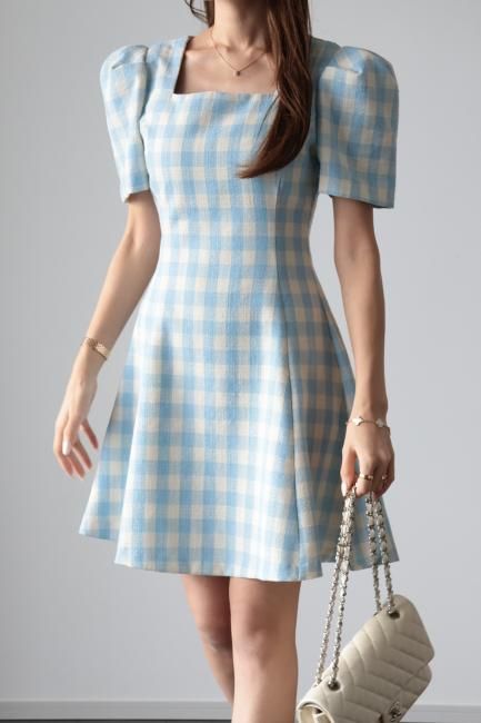 【美品】GINGHAM CHECK 2WAY PUFF SLEEVE DRESS Ameri VINTAGE - GINGHAM CHECK 2WAY PUFF SLEEVE DRESSの通販