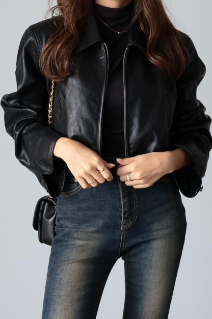 zip up eco leather short jacket / black - Madder vintage zip up eco leather short jacket / black - Madder vintage